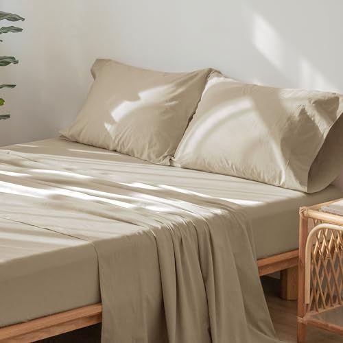 1   MooMee Bedding Sheet Set 100% Washed Cotton Linen Like Textured Breathable Durable Soft Comfy (Dark Grey, King)