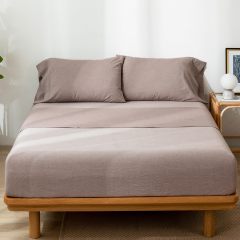 1   MooMee Bedding Sheet Set 100% Washed Cotton Linen Like Textured Breathable Durable Soft Comfy (Dark Grey, King)