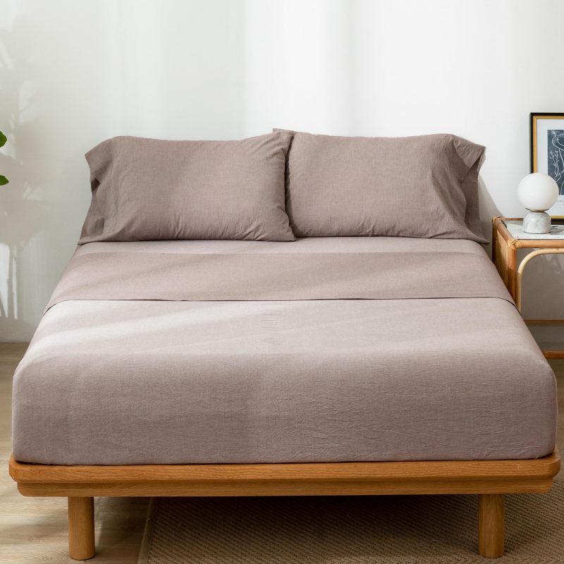 1   MooMee Bedding Sheet Set 100% Washed Cotton Linen Like Textured Breathable Durable Soft Comfy (Dark Grey, King)