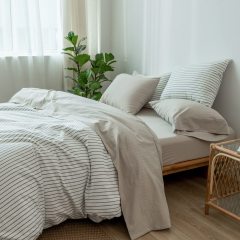 1   MooMee Bedding Sheet Set 100% Washed Cotton Linen Like Textured Breathable Durable Soft Comfy (Dark Grey, King)