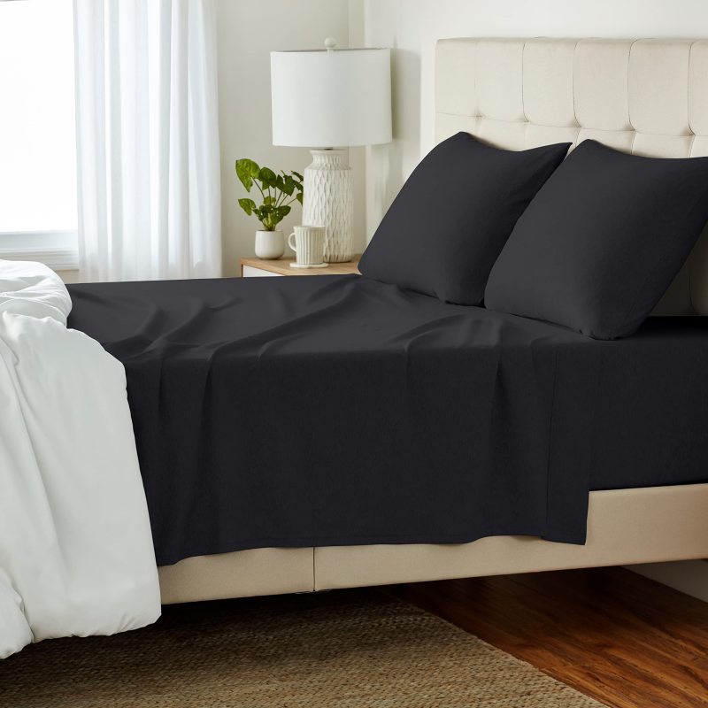 Cotton Jersey 4-Piece Bed Sheet Set, Queen, White, Solid