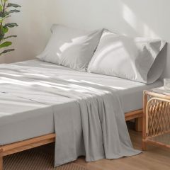 1   MooMee Bedding Sheet Set 100% Washed Cotton Linen Like Textured Breathable Durable Soft Comfy (Dark Grey, King)