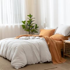 1   MooMee Bedding Sheet Set 100% Washed Cotton Linen Like Textured Breathable Durable Soft Comfy (Dark Grey, King)