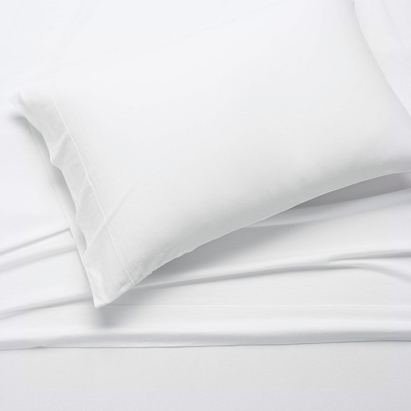 Cotton Jersey 4-Piece Bed Sheet Set, Queen, White, Solid