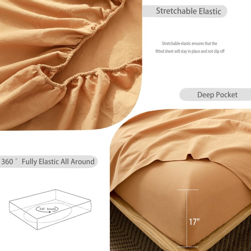 1   MooMee Bedding Sheet Set 100% Washed Cotton Linen Like Textured Breathable Durable Soft Comfy (Dark Grey, King)