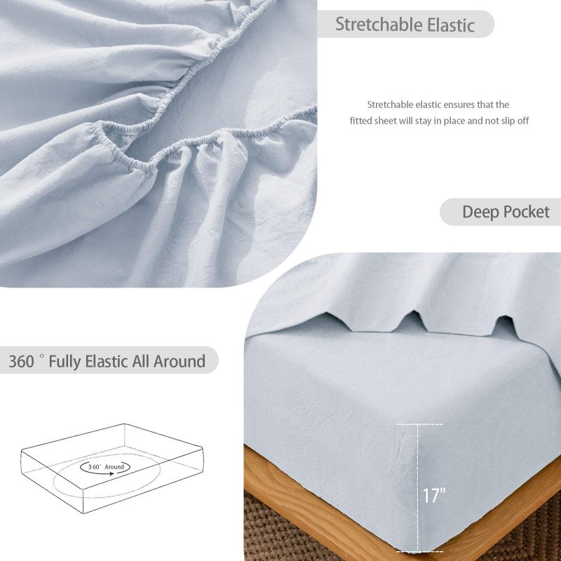 1   MooMee Bedding Sheet Set 100% Washed Cotton Linen Like Textured Breathable Durable Soft Comfy (Dark Grey, King)