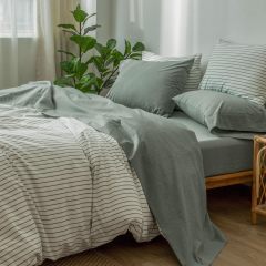 1   MooMee Bedding Sheet Set 100% Washed Cotton Linen Like Textured Breathable Durable Soft Comfy (Dark Grey, King)
