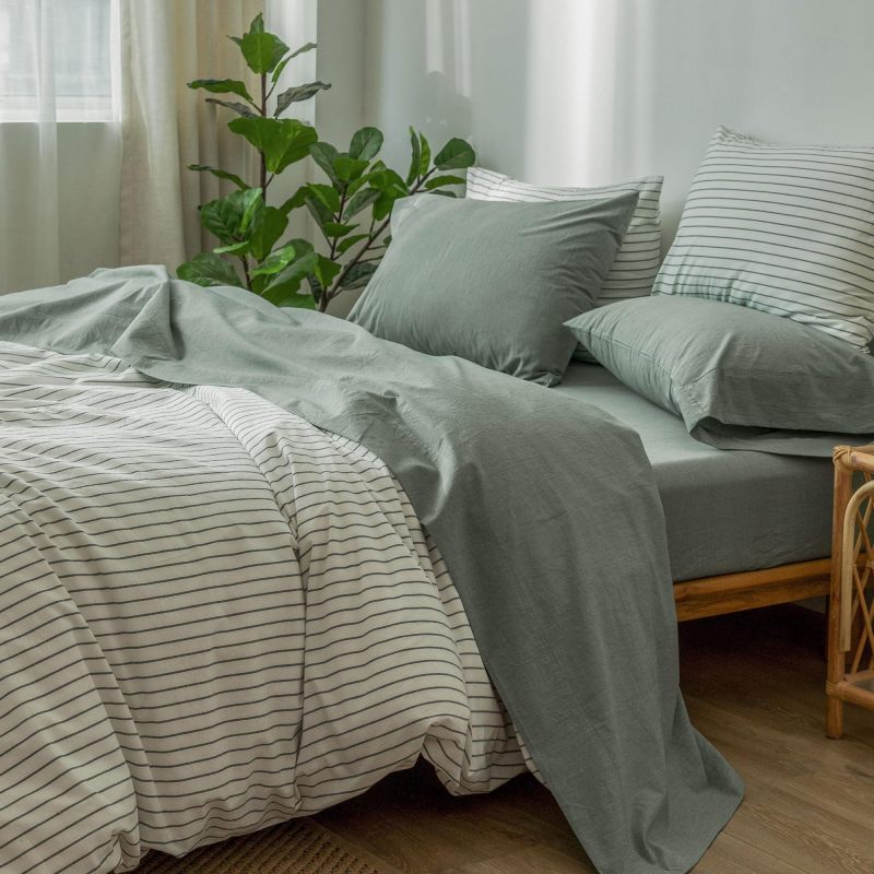 1   MooMee Bedding Sheet Set 100% Washed Cotton Linen Like Textured Breathable Durable Soft Comfy (Dark Grey, King)