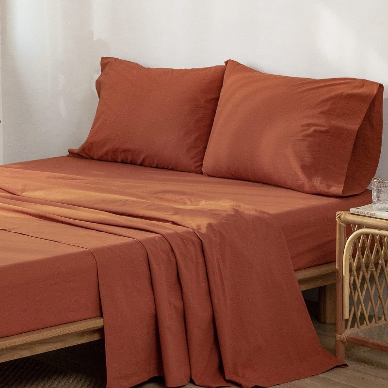 改MooMee Bedding Sheet Set 100% Washed Cotton Linen Like Textured Breathable Durable Soft Comfy (Dark Grey, King)