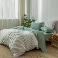 改MooMee Bedding Sheet Set 100% Washed Cotton Linen Like Textured Breathable Durable Soft Comfy (Dark Grey, King)