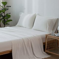 1   MooMee Bedding Sheet Set 100% Washed Cotton Linen Like Textured Breathable Durable Soft Comfy (Dark Grey, King)