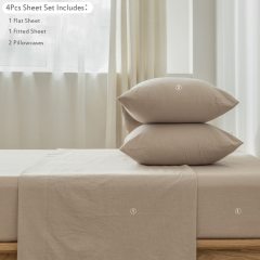 1   MooMee Bedding Sheet Set 100% Washed Cotton Linen Like Textured Breathable Durable Soft Comfy (Dark Grey, King)