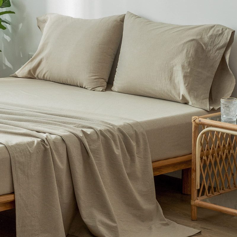 1   MooMee Bedding Sheet Set 100% Washed Cotton Linen Like Textured Breathable Durable Soft Comfy (Dark Grey, King)