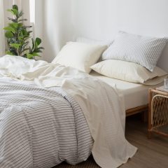 1   MooMee Bedding Sheet Set 100% Washed Cotton Linen Like Textured Breathable Durable Soft Comfy (Dark Grey, King)