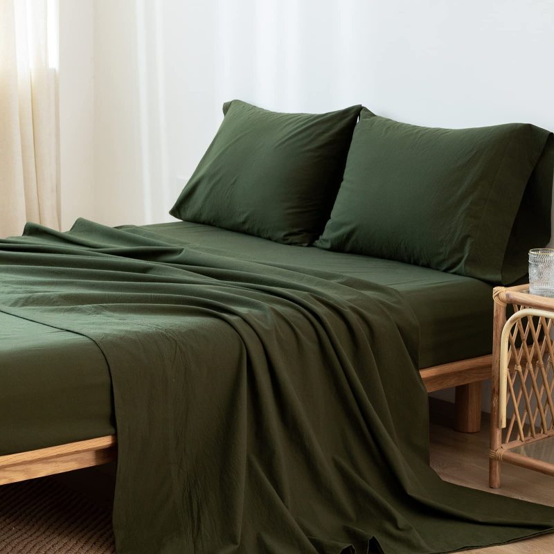 1   MooMee Bedding Sheet Set 100% Washed Cotton Linen Like Textured Breathable Durable Soft Comfy (Dark Grey, King)