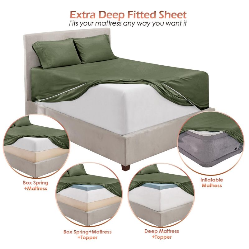 1Extra Deep Pocket King Size Sheets Sets - Fits Mattress 18-24 Inches Deep - Extra Deep Pocket Sheets - 6 Piece King Size Sheets - King Sheets Deep Pocket - Grey Sheets