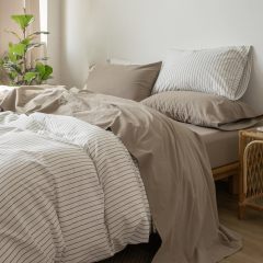 1   MooMee Bedding Sheet Set 100% Washed Cotton Linen Like Textured Breathable Durable Soft Comfy (Dark Grey, King)