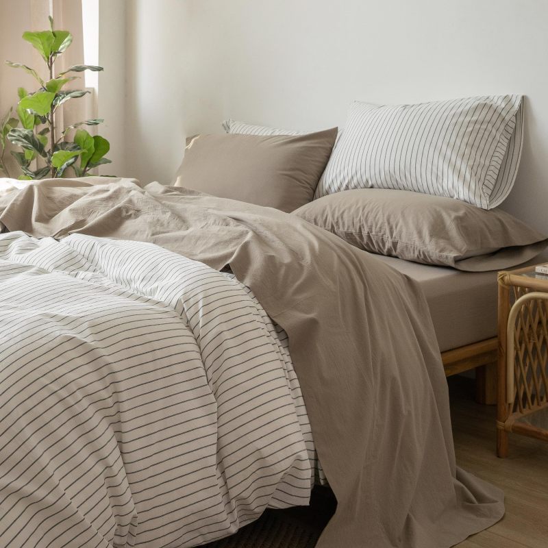 1   MooMee Bedding Sheet Set 100% Washed Cotton Linen Like Textured Breathable Durable Soft Comfy (Dark Grey, King)