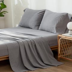 1   MooMee Bedding Sheet Set 100% Washed Cotton Linen Like Textured Breathable Durable Soft Comfy (Dark Grey, King)