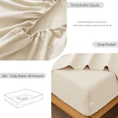 1   MooMee Bedding Sheet Set 100% Washed Cotton Linen Like Textured Breathable Durable Soft Comfy (Dark Grey, King)