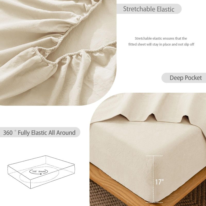 1   MooMee Bedding Sheet Set 100% Washed Cotton Linen Like Textured Breathable Durable Soft Comfy (Dark Grey, King)