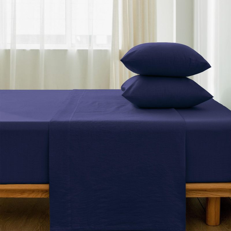 改MooMee Bedding Sheet Set 100% Washed Cotton Linen Like Textured Breathable Durable Soft Comfy (Dark Grey, King)