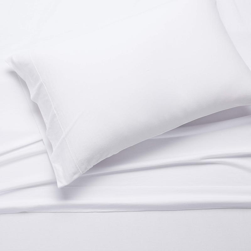 Cotton Jersey 4-Piece Bed Sheet Set, Queen, White, Solid
