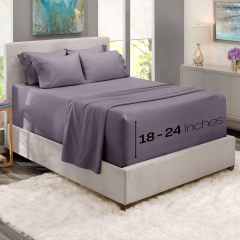 1Extra Deep Pocket King Size Sheets Sets - Fits Mattress 18-24 Inches Deep - Extra Deep Pocket Sheets - 6 Piece King Size Sheets - King Sheets Deep Pocket - Grey Sheets