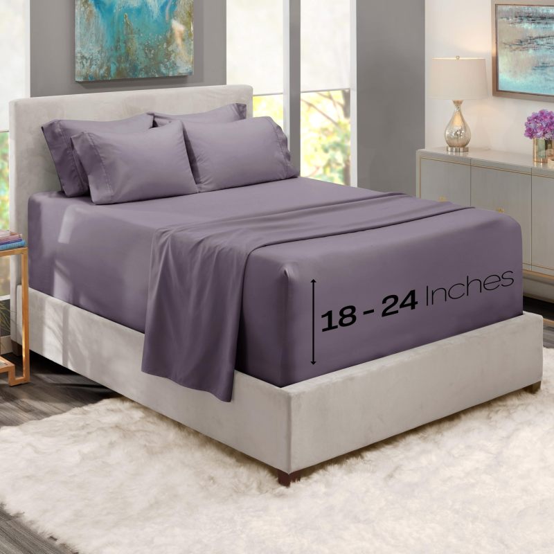 1Extra Deep Pocket King Size Sheets Sets - Fits Mattress 18-24 Inches Deep - Extra Deep Pocket Sheets - 6 Piece King Size Sheets - King Sheets Deep Pocket - Grey Sheets