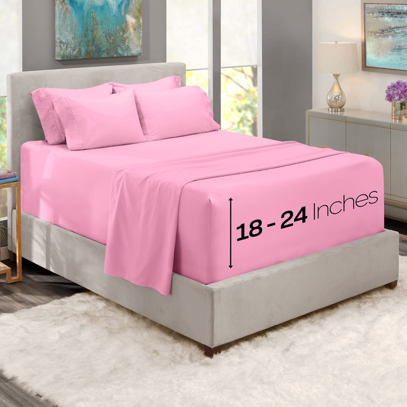 1Extra Deep Pocket King Size Sheets Sets - Fits Mattress 18-24 Inches Deep - Extra Deep Pocket Sheets - 6 Piece King Size Sheets - King Sheets Deep Pocket - Grey Sheets