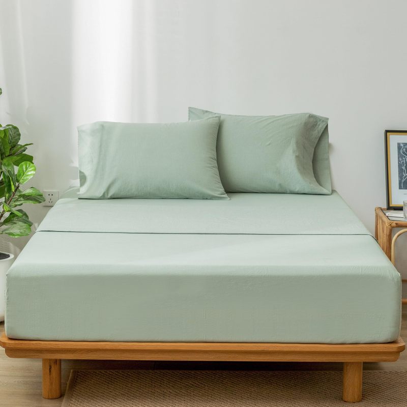 1   MooMee Bedding Sheet Set 100% Washed Cotton Linen Like Textured Breathable Durable Soft Comfy (Dark Grey, King)