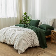 1   MooMee Bedding Sheet Set 100% Washed Cotton Linen Like Textured Breathable Durable Soft Comfy (Dark Grey, King)