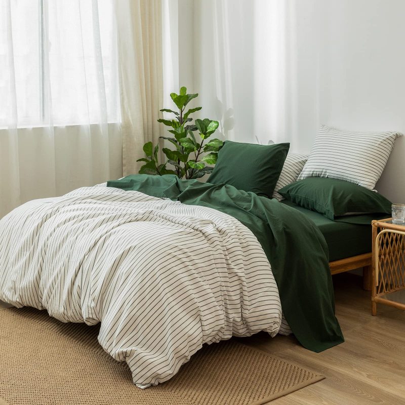 1   MooMee Bedding Sheet Set 100% Washed Cotton Linen Like Textured Breathable Durable Soft Comfy (Dark Grey, King)