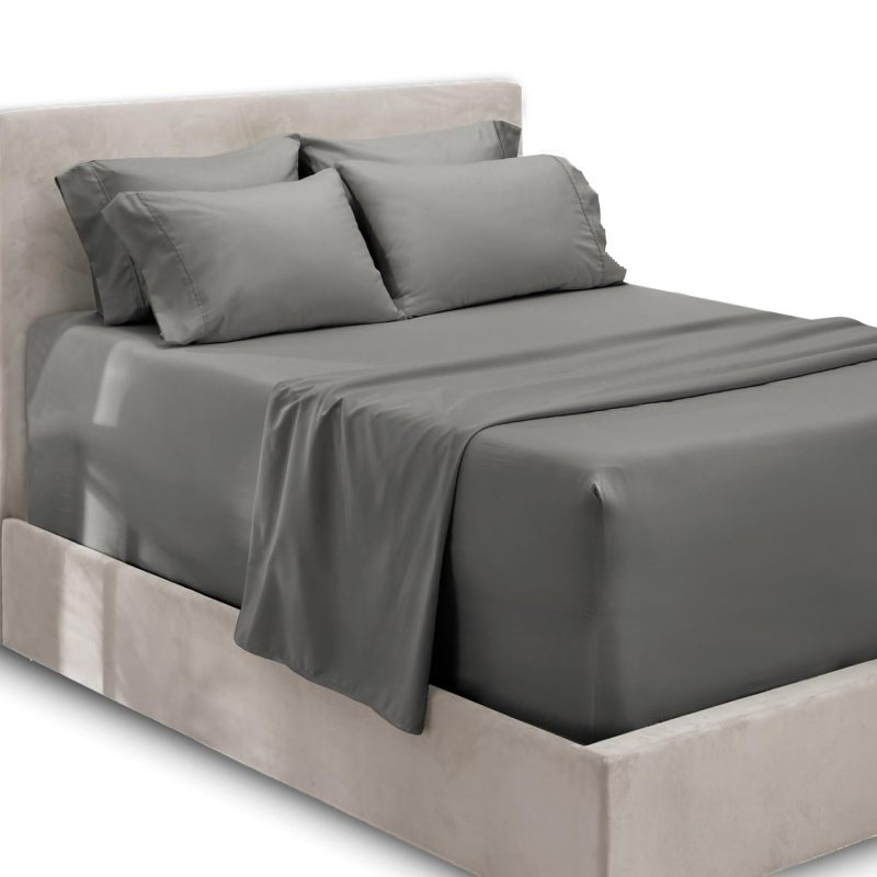 1Extra Deep Pocket King Size Sheets Sets - Fits Mattress 18-24 Inches Deep - Extra Deep Pocket Sheets - 6 Piece King Size Sheets - King Sheets Deep Pocket - Grey Sheets