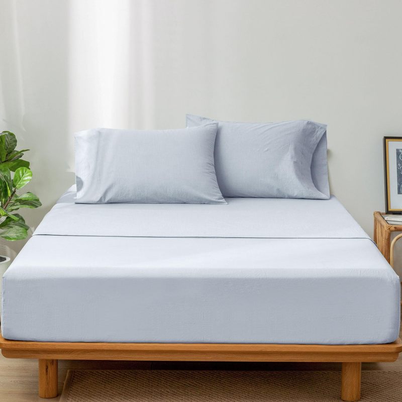 1   MooMee Bedding Sheet Set 100% Washed Cotton Linen Like Textured Breathable Durable Soft Comfy (Dark Grey, King)