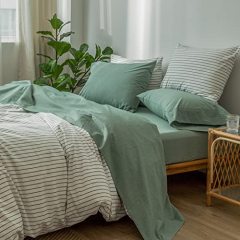 1   MooMee Bedding Sheet Set 100% Washed Cotton Linen Like Textured Breathable Durable Soft Comfy (Dark Grey, King)