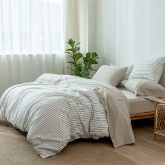 1   MooMee Bedding Sheet Set 100% Washed Cotton Linen Like Textured Breathable Durable Soft Comfy (Dark Grey, King)
