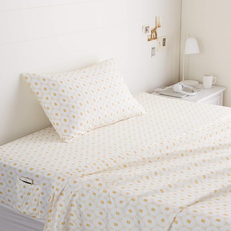 Soft Microfiber 4-Piece Bed Sheet Set with Elastic Side Pockets, Full, Black Grid, Geometric