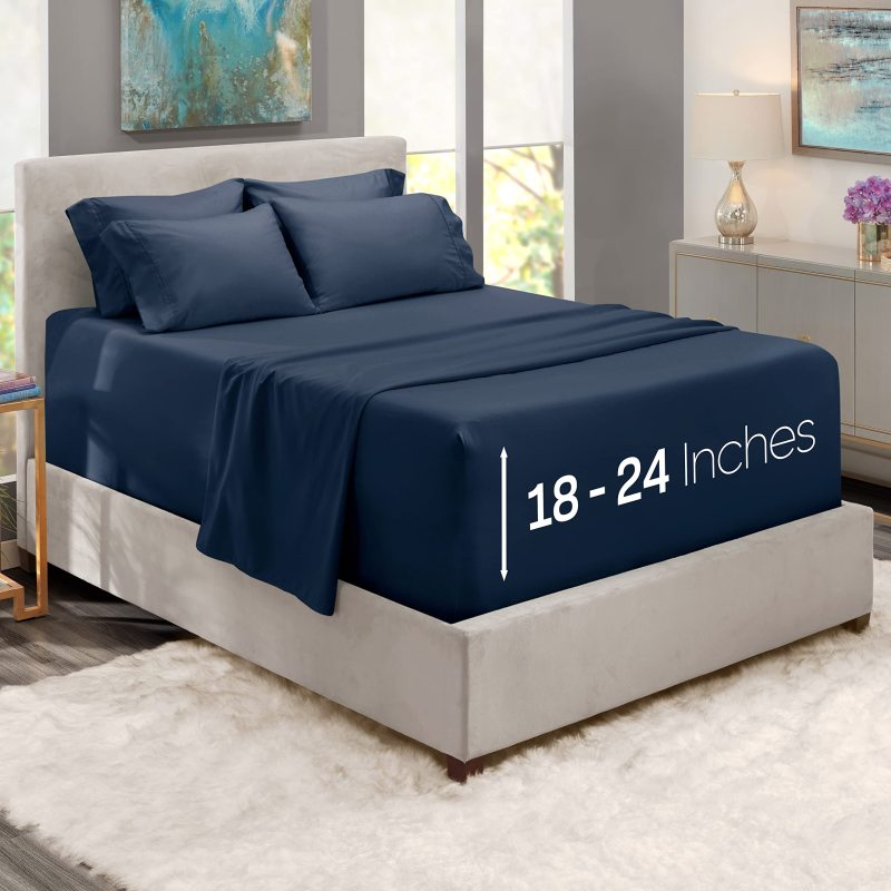 1Extra Deep Pocket King Size Sheets Sets - Fits Mattress 18-24 Inches Deep - Extra Deep Pocket Sheets - 6 Piece King Size Sheets - King Sheets Deep Pocket - Grey Sheets