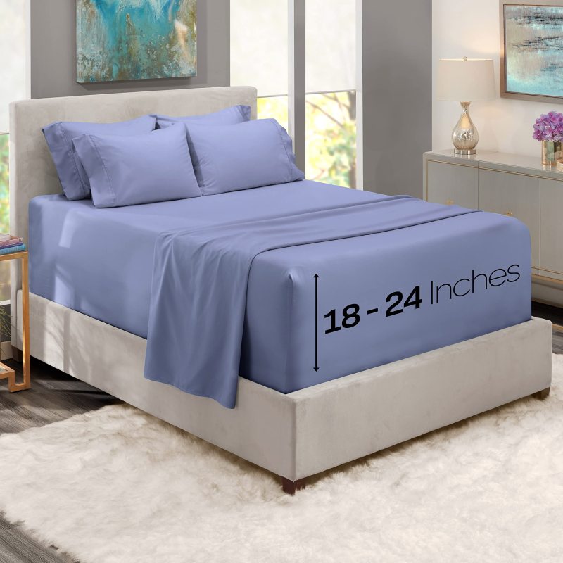 1Extra Deep Pocket King Size Sheets Sets - Fits Mattress 18-24 Inches Deep - Extra Deep Pocket Sheets - 6 Piece King Size Sheets - King Sheets Deep Pocket - Grey Sheets