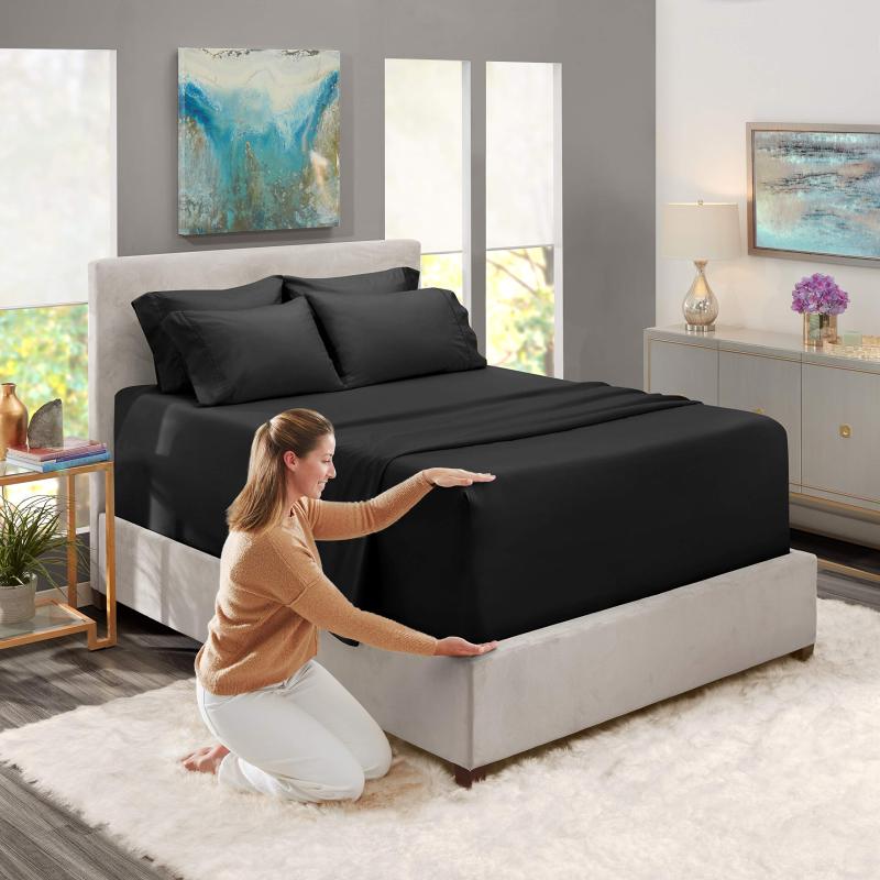 1Extra Deep Pocket King Size Sheets Sets - Fits Mattress 18-24 Inches Deep - Extra Deep Pocket Sheets - 6 Piece King Size Sheets - King Sheets Deep Pocket - Grey Sheets