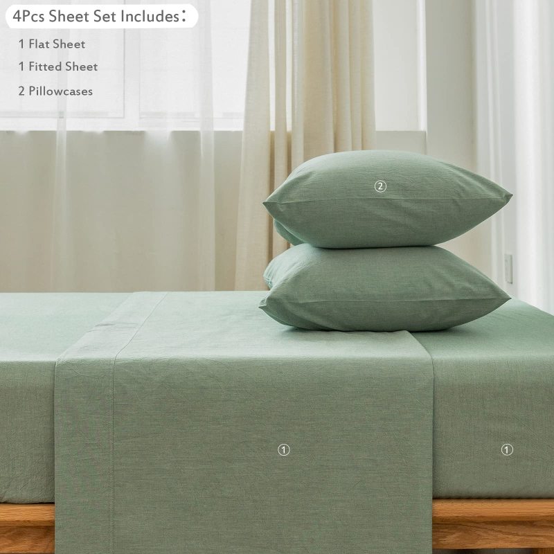 改MooMee Bedding Sheet Set 100% Washed Cotton Linen Like Textured Breathable Durable Soft Comfy (Dark Grey, King)