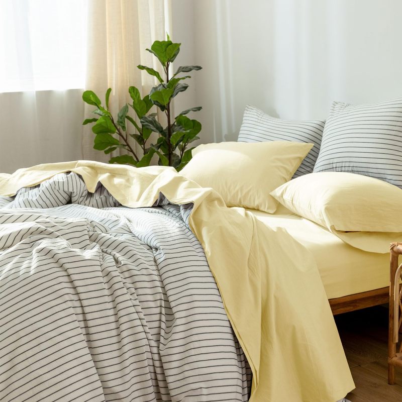 1   MooMee Bedding Sheet Set 100% Washed Cotton Linen Like Textured Breathable Durable Soft Comfy (Dark Grey, King)