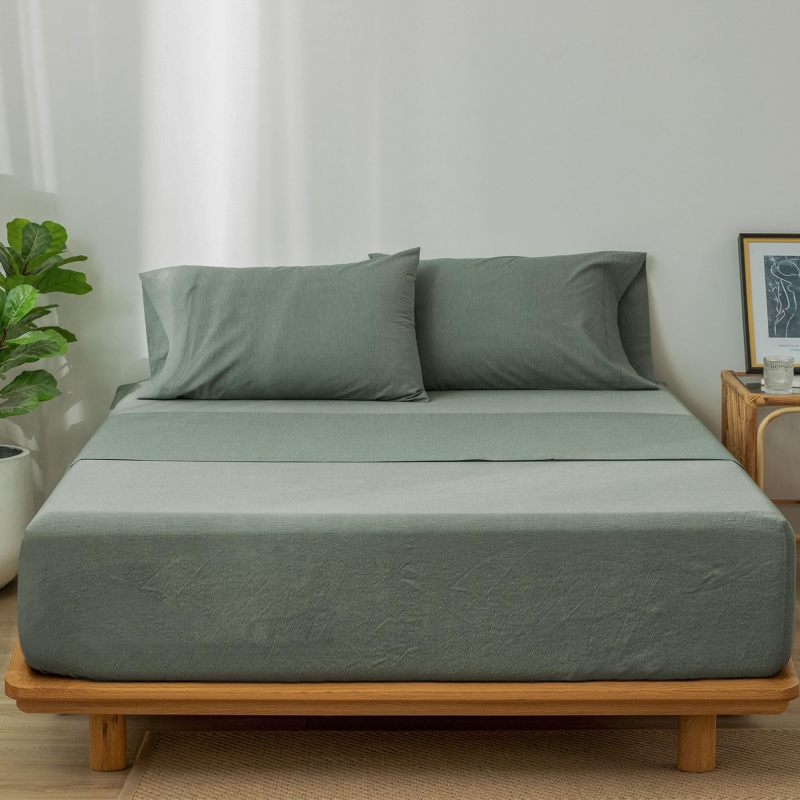 1   MooMee Bedding Sheet Set 100% Washed Cotton Linen Like Textured Breathable Durable Soft Comfy (Dark Grey, King)