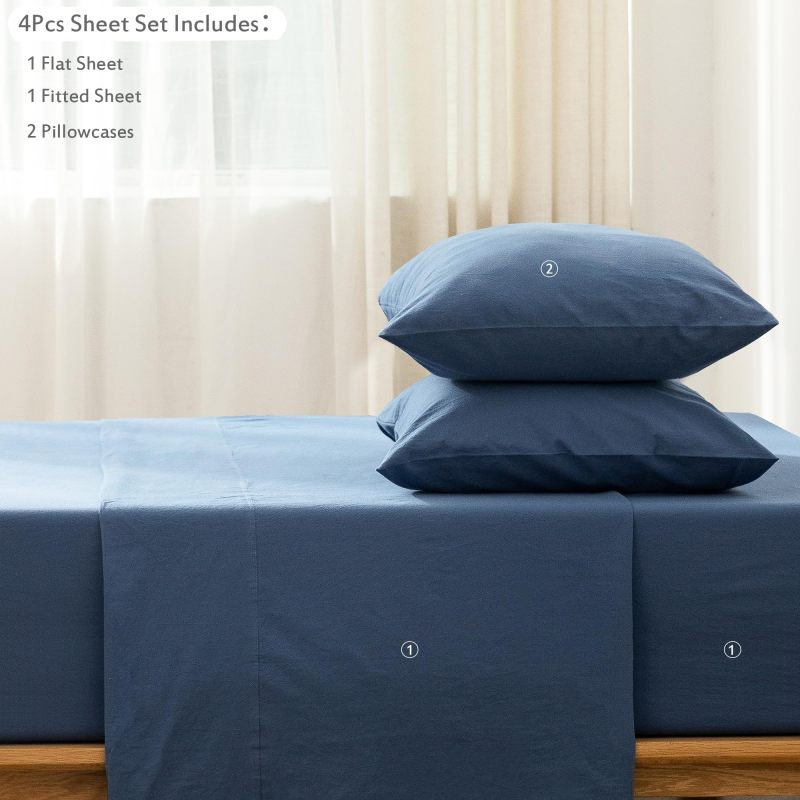 1   MooMee Bedding Sheet Set 100% Washed Cotton Linen Like Textured Breathable Durable Soft Comfy (Dark Grey, King)