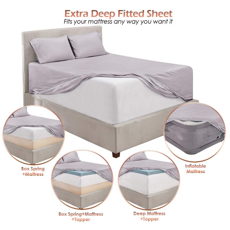 1Extra Deep Pocket King Size Sheets Sets - Fits Mattress 18-24 Inches Deep - Extra Deep Pocket Sheets - 6 Piece King Size Sheets - King Sheets Deep Pocket - Grey Sheets