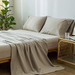 1   MooMee Bedding Sheet Set 100% Washed Cotton Linen Like Textured Breathable Durable Soft Comfy (Dark Grey, King)