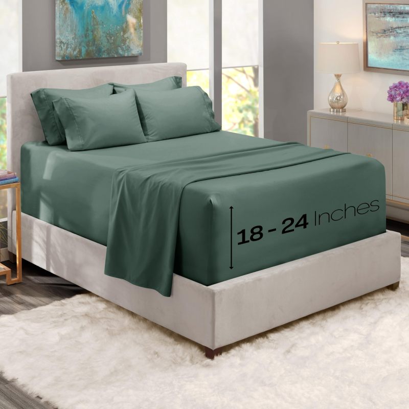 1Extra Deep Pocket King Size Sheets Sets - Fits Mattress 18-24 Inches Deep - Extra Deep Pocket Sheets - 6 Piece King Size Sheets - King Sheets Deep Pocket - Grey Sheets