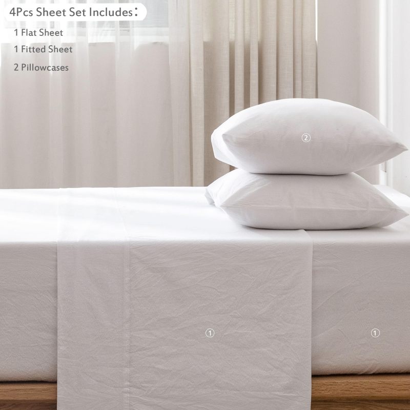 1   MooMee Bedding Sheet Set 100% Washed Cotton Linen Like Textured Breathable Durable Soft Comfy (Dark Grey, King)