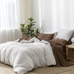 1   MooMee Bedding Sheet Set 100% Washed Cotton Linen Like Textured Breathable Durable Soft Comfy (Dark Grey, King)